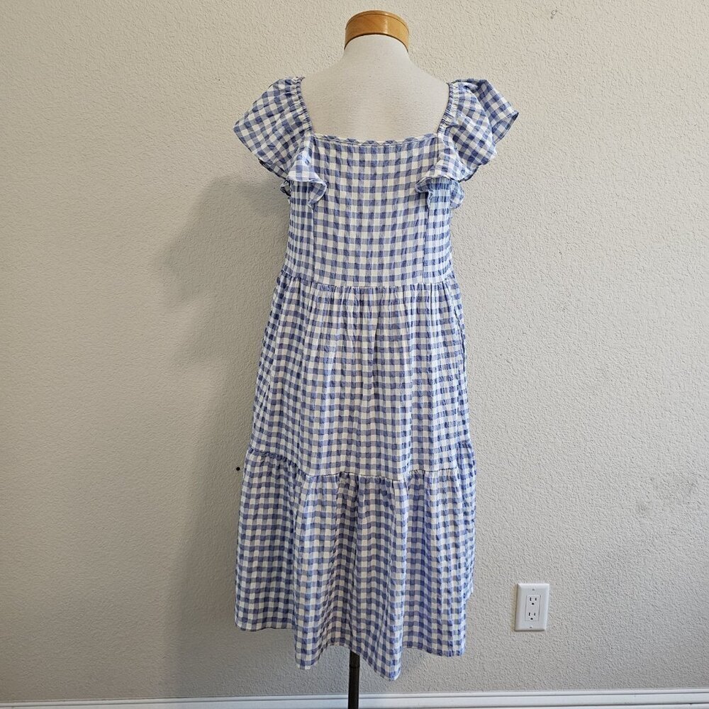 Calista Tiered Gingham Checked Midi Dress w/Pockets Blue Cottagecore Modest S - Picture 5 of 12